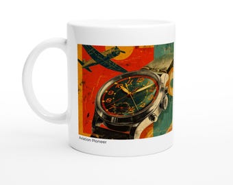 Taza de pionero de la aviación - Arte vintage de relojes de piloto, Colección de la Edad de Oro