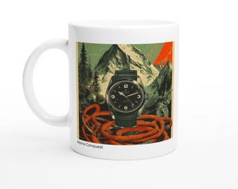 Taza de montaña Alpine Conquest - Reloj Explorer vintage - Colección Golden Age - Regalo para montañeros al aire libre