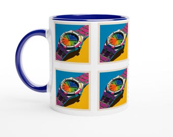 Taza de café con reloj de arte pop – Regalo de relojería retro