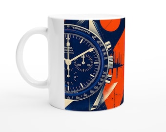 Taza de cerámica vintage Moonwatch - Colección de relojes Golden Age - Cronógrafo Space Race - Regalo para entusiastas de los relojes