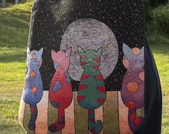 Cat Moon Tapestry Tote Bag,Celestial Night Cats Shoulder Bag,Boho Mystic Cat Purse,Aesthetic Book Bag,Unique Gift for Cat Lovers