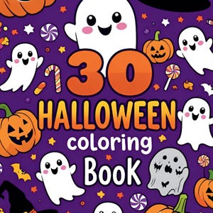 30 Halloween Coloring Pages for Kids, Cute Spooky Printable Coloring Book, Toddler Preschool Activity, Instant Download, Halloween Party