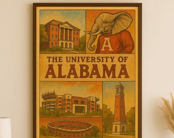 Alabama University Rolled Poster: Vintage College Art Print