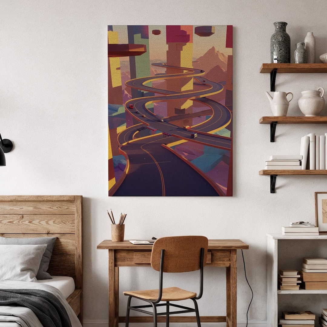 Abstract City Highway Canvas Print,vibrant Winding Road Art,geometric ...
