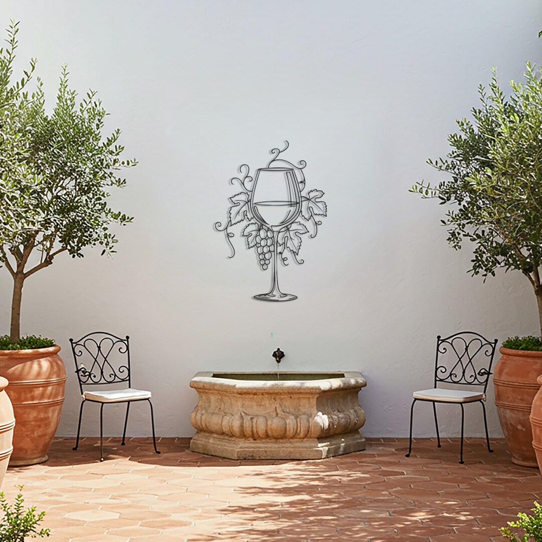 Wine Glass Metal Wall Art, Elegant Grape and Vine Design, Modern ...