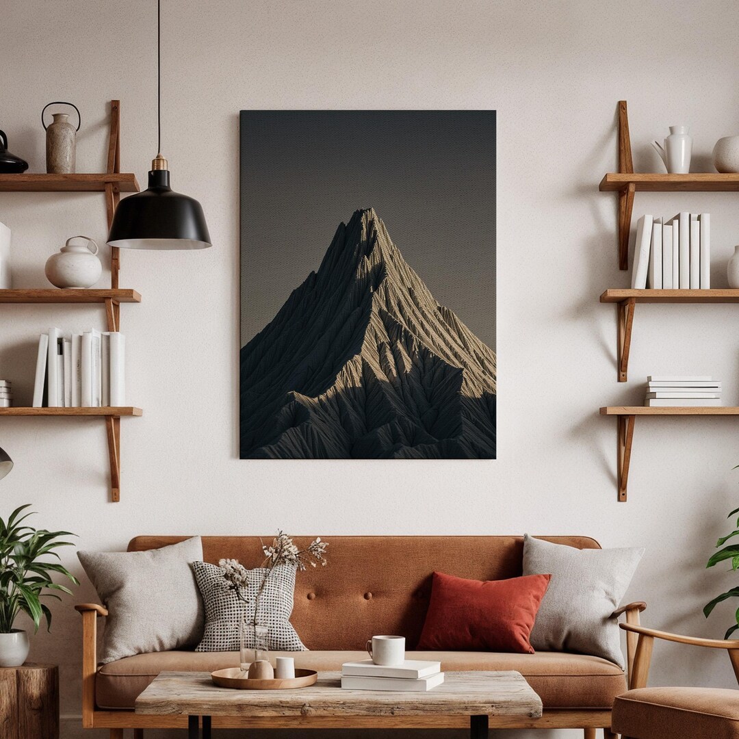 Monochromatic Mountain Peak Canvas Print, Moody Abstract Landscape Art ...