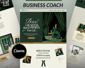 Business Coach Canva Landing Page Template, Esmerald Green website, Elegant Luxury Online Course Sales Page, Lead Magnet for Women