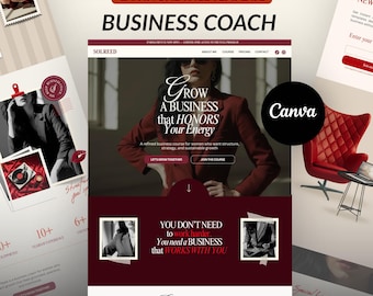 Business Coach Canva Landing Page Template, Burgundy Red Coaching Website, Online Course Sales Page, Luxury Funnel, Lead Magnet for Women