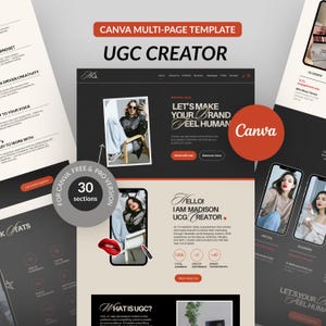 UGC Website Vorlage Canva UGC Portfolio Website, Influencer Website Vorlage, UGC Portfolio für Inhaltsersteller, bearbeitbares Portfolio.