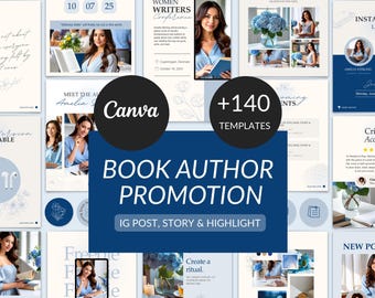 Book Author Instagram Templates | Book Launch and Promotion Canva Bundle | Editable Instagram Posts for Writers | Social Media for Authors.
