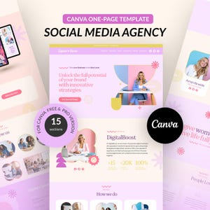 Social Media Player Landing Page, Portfolio-Vorlage für Marketingbüros, Canva Website-Vorlagen für Social Media-Büros, Social Media Coaches.