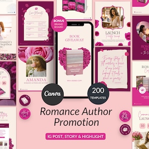 Romance Author Instagram Bundle Template  | Social Media Marketing Writer Instagram |  Canva Templates for Writers & Bookstagram Marketing