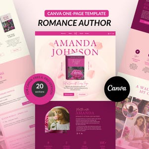 Author Website Template Romance - Author Canva Landing Page Onepage - Romance Canva Website - Writer Template - Sales Page Book Promotion