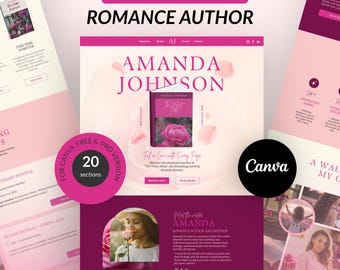 Author Website Template Romance - Author Canva Landing Page Onepage - Romance Canva Website - Writer Template - Sales Page Book Promotion