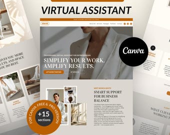 Virtual Assistant Canva Landing Page, social media manager website template, virtual assistant services page, Personal Assistant Portfolio