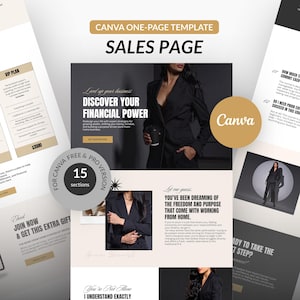 Canva-verkooppaginasjabloon, verkooppagina coachingcursus, bewerkbare canva-verkooppagina, bestemmingspagina-sjabloon verkooptrechter, zakelijke canvapagina