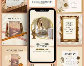 Elegant Bookish Canva Bundle for Book Launches, Gold Light Academia Instagram Templates for Writers & Book Reviews, Book Marketing Promotion