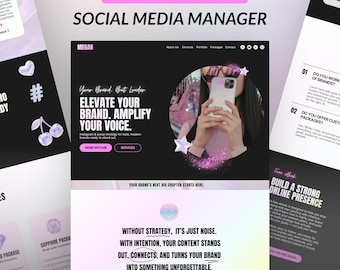 Social Media Manager Website Template, Canva One-Page Design