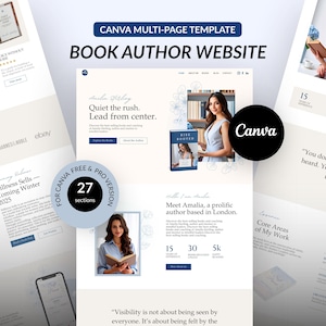 Book Author Canva Website Template, Book Launch Template for Author, Book Promotion Multipage website for Writers, Web Design for Authors