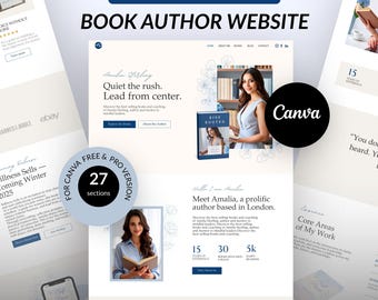 Book Author Canva Website Template, Book Launch Template for Author, Book Promotion Multipage website for Writers, Web Design for Authors