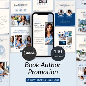 Modèles Instagram d'auteur de livre | Offre groupée Canva pour lancement de livre et promotion | Publications Instagram modifiables pour les écrivains | Réseaux sociaux pour les auteurs.