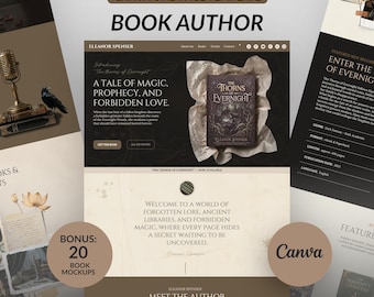 Dark Academia Author Website Template, Canva Website for Authors, Writer Website, Book Launch Template for Author Marketing