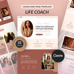 Modèle de site Web de coach de vie, conception d'une page Canva