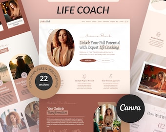 Websitesjabloon Life Coach, canva-ontwerp van één pagina