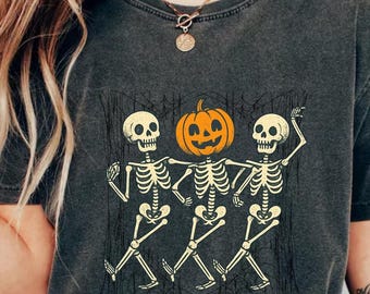 Comfort Colors® Pumpkin Skeleton Halloween Shirt, Pumpkin Halloween Tee, Halloween Skeleton Tee, Pumpkin Shirt, Spooky Season Sweatshirt