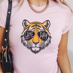 Tigers with game day glasses game day mascot, Baby Tee shirt, football tshirt, football mom tshirt, cute game day tshirt, mascot tshirt