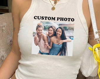 Custom Photo Bella Canvas  Micro Cropped Racer Tank, Personalized Micro Rib Baby Tee, Custom Picture, Your Photo Here, Logo Family Picture