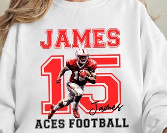 Custom Name and Number Football Player Sweatshirt & Hoodie, Football Shirt, Custom Team Name Sweatshirt, High School Football Shirt