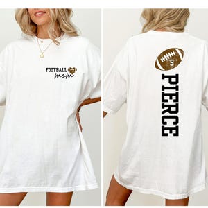 Comfort Colors® Football Mom Shirt With Kids Name & Jersey Number, Cute Football Season Mama Shirt, Gift For Football Lover Mom Shirt