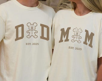 Custom Mom Dad Comfort Colors® Baby Announcement Shirt, Mothers Day Fathers Day Gift, Family Matching Shirt, Mickey Minnie Mom Dad Shirt