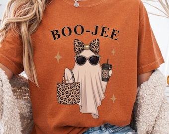Comfort Colors® Boo-Jee Ghost Shirt, Leopard Ghost Tee, Ghost Coffee Shirt, Funny Fall Shirt, Girly Halloween Gift, Boo-Jee Sweatshirt