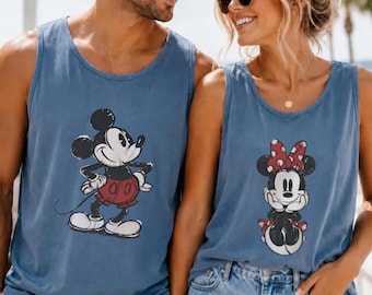 Vintage Mickey Minnie Comfort Colors Unisex Tank Top, Retro Disneyland Trip Couple Shirt, Disneyworld Couple Matching Gift, Disney Matching
