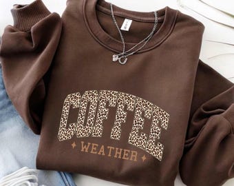 Retro Coffee Weather Sweatshirt, Leopard Coffee Shirt, Fall Coffee Lover Gift, Cute Fall Sweatshirt, Pumpkin Spice Shirt, Thanksgiving Shirt