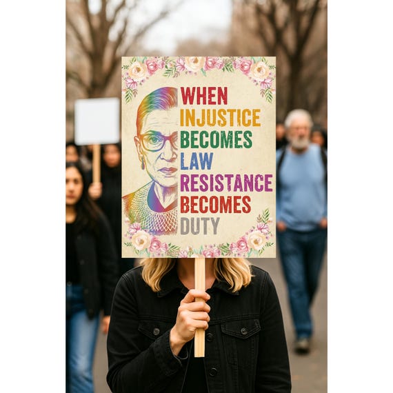 When Injustice Becomes Law Protest Sign  18"-24", Resistance Becomes Duty Protest Poster, Anti-Trump Sign, Political Activist Poster