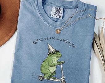 Off To Cause A Kerfuffle Comfort Colors Shirt Funny Frog Scooter Shirt Silly Animal Mental Health Tee Adult Humor Sarcastic T-Shirt