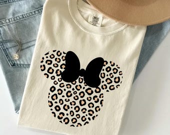 Comfort Colors® Leopard Minnie Mouse Shirt, Cute Disneyland Trip Tee, Leopard Minnie Ear T-Shirt, Gift for Her, Disney Family Vacation