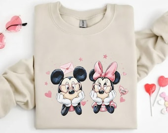 Minnie and Mickey Couple Love Shirt, Happy Valentine's Day Shirt, Disney Heart Valentines Tee, Retro Disney Valentine Sweater, Gift For Her