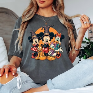 Comfort Colors Coquette Bow Mickey & Friends Halloween Shirt, Retro Disney Halloween Tee, Mickey&#39;s Not So Scary Party Family Matching Shirt