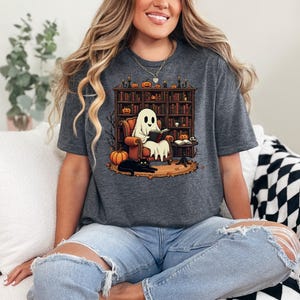 Retro Ghost Reading Books Shirt, Librarian Ghost Halloween, Halloween Teacher Shirt, Halloween Shirt, Teacher Gift, Boo School