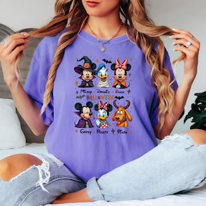 Comfort Colors Coquette Bow Mickey & Friends Halloween Shirt, Retro Disney Halloween Tee, Mickey&#39;s Not So Scary Party Family Matching Shirt