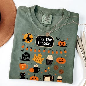 Vintage Halloween Comfort Colors® Shirt, Tis&#39; the Season, Retro Halloween Aesthetic, Women&#39;s Halloween Shirt, Pumpkin Witch Graphic Tee