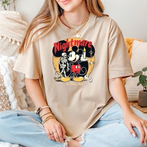 Nightmare on Main Street T-shirt, Vintage Mickey Halloween Tee, Funny Spider Skeleton Retro Disney Shirt for Halloween 2025 Party