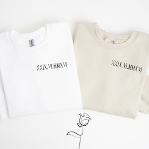 Personalized Roman Numeral With Initial Heart, Custom Matching Couple Roman Numeral Sweatshirt, Minimal Sweatshirt, Valentines Day Gifts