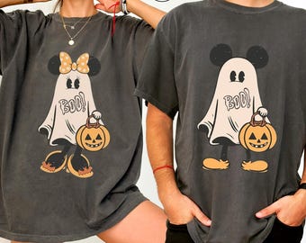 Comfort Colors® Retro Mickey Minnie Halloween Couple Shirts, Mickey Ghost Shirt, Minnie Ghost Shirt, Spooky Season Shirt, Disney Halloween