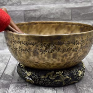 10 Inch Full Moon Singing Bowl: Tibetan Mantra Engraved Chakra Bowl