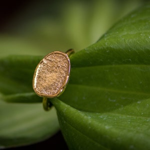 Oval Personalized Fingerprint Fine Silver Ring dipped in 24K gold